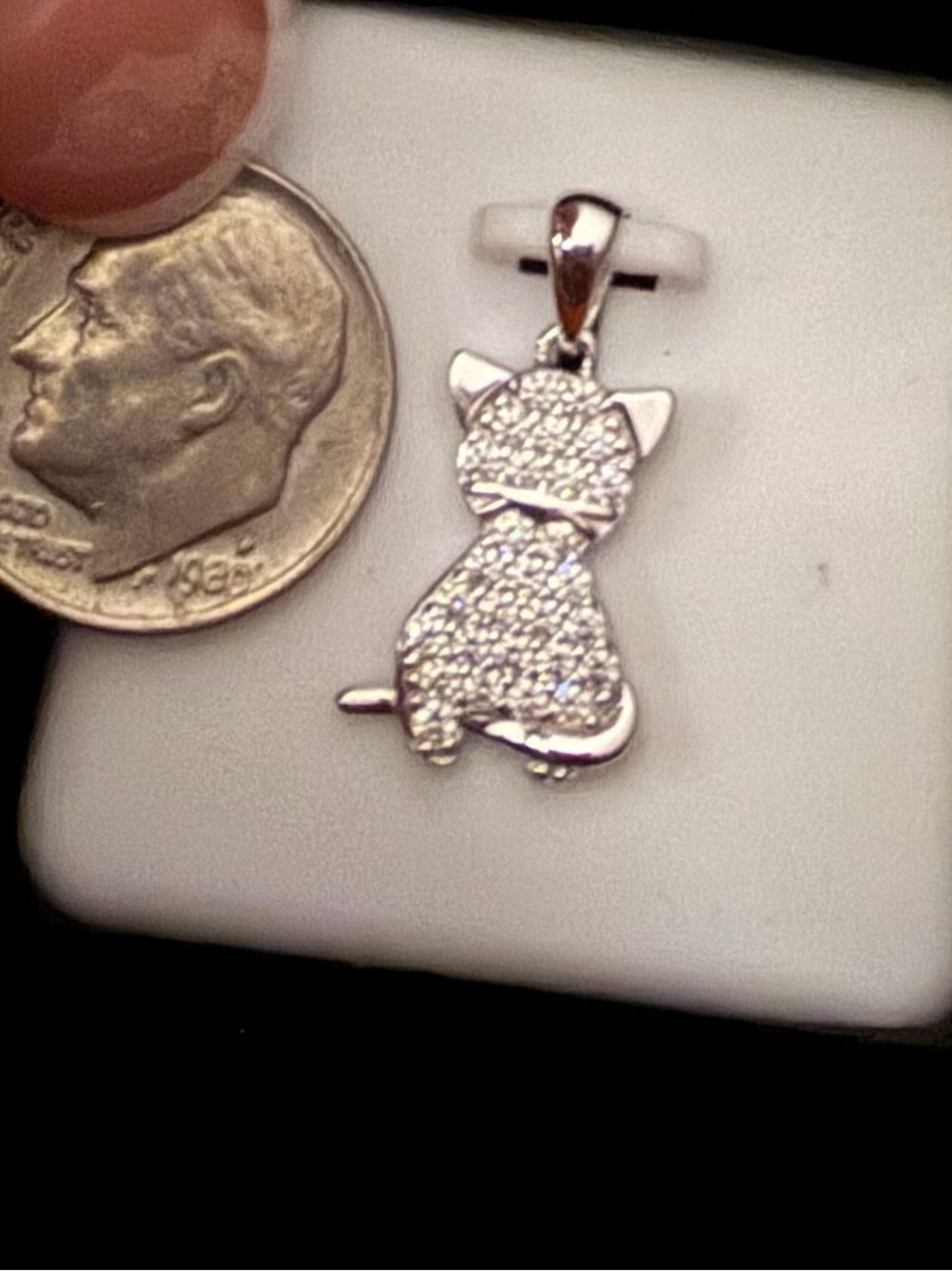 Sterling Silver .925 & Moissanite Kitty Cat Necklace Pendant - Picture 4 of 5